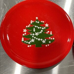 Festive Red Holiday Plate with Christmas Tree Design